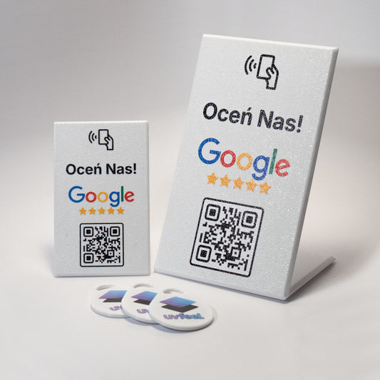 Pakiet Google Review – stand + 2 breloki NFC