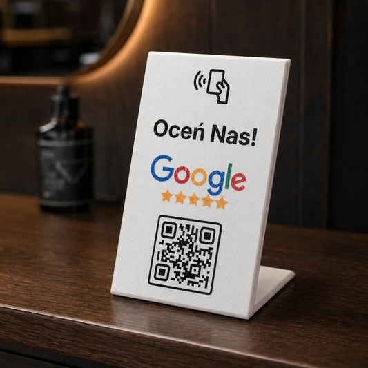Personalizowany stand NFC i QR do opinii Google
